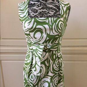 Green and White Swirl Midi Dress